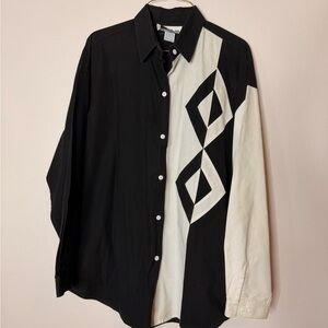 Black and White Geometric Button-Up Shirt